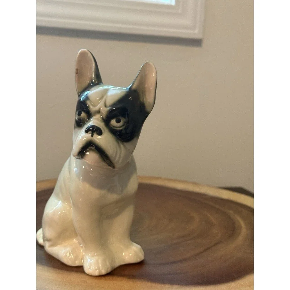 Vintage French Bulldog Statue Black & White 7 1/2” Tall
